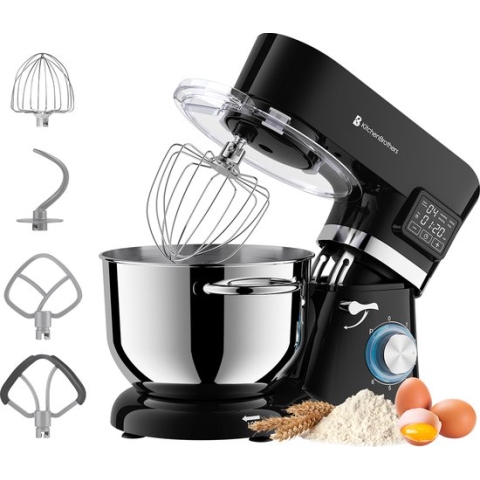 KitchenBrothers Keukenmachine - Display en Timer - Keukenrobot - 6L - 1400W - Zwart
