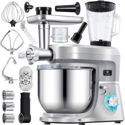 KESSER® 3 in 1 Keukenmachine Foodprocessor - Keukenmixer - Keukenrobotor K-KM 3000 met Kneder Multifunctionele Mixer 5,5 L Kom met 3 Menggereedschappen 1,5 L Sapcentrifuge Worstset Pasta & Koekjesvormen - Zilver