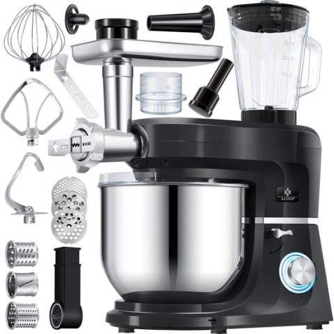 KESSER® 3 in 1 Keukenmachine Foodprocessor - Keukenmixer - Keukenrobotor K-KM 3000 met Kneder Multifunctionele Mixer 5,5 L Kom met 3 Menggereedschappen 1,5 L Sapcentrifuge Worstset Pasta & Koekjesvormen - Zwart