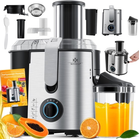 KESSER® Slowjuicer - Sapcentrifuge voor Fruit en Groenten 1100W Sap Juicer met 2000ml Pulpcontainer en 1000ml sapreservoir - Zilver / Zilver