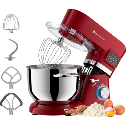 KitchenBrothers Keukenmachine - Display en Timer - Keukenrobot - 6L - 1400W - Rood