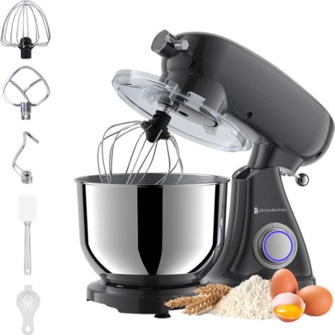 KitchenBrothers Keukenmachine - Keukenrobot - 6L RVS Mengkom - 1800W - Aluminium - Antraciet