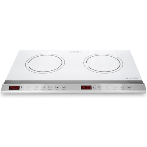 Navaris dubbele inductiekookplaat 3500 W - 2 kookzones met timer en automatisch panherkenning - 2 pits inductie kookplaat - Draagbaar - Wit