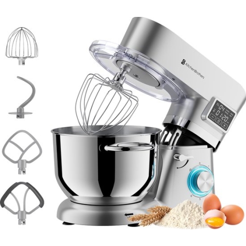 KitchenBrothers Keukenmachine - Display en Timer - Keukenrobot - 6L - 1400W - Zilver