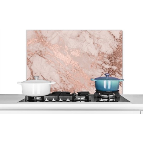 Spatscherm Keuken - Kookplaat Achterwand - Spatwand Fornuis - 80x55 cm - Marmer - Roze - Luxe - Marmerlook - Glitter - Design - Aluminium - Wanddecoratie - Muurbeschermer - Hittebestendig