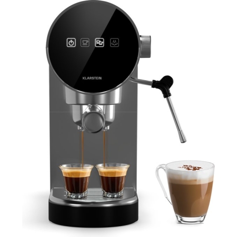 Klarstein Espresso Filter met Melkopschuimer - 0 -9L Retro Mini Espresso Maker met Zeef - 1360 Watt Koffiezetapparaat Klein - Koffiezetapparaat voor Cappuccino - Latte & Macchiato - Zilver