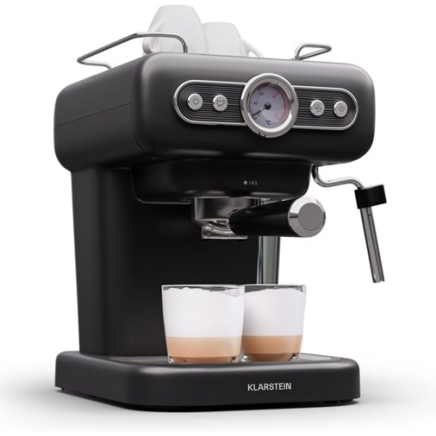 Klarstein Espresso Portafilter Machine met Melkopschuimer - 1 -2 L Retro Mini Espresso Machine met Portafilter - 950 W Klein Koffiezetapparaat - Roestvrij Staal Koffiezetapparaat voor Cappuccino - Zwart