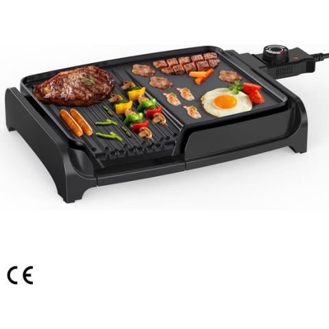 2-in-1 Elektrische Grillplaat - Krachtige 1600 W Tafelgrill met 5 Instelbare Temperatuurniveaus en Anti-aanbakplaat