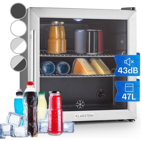 Klarstein Beersafe L - Vrijstaande Drankenkoelkast - RVS - Glazen Deur - 50 Liter - 2 Verchroomde Metalen Inlegplateaus - Lichtgewicht - Per Graad Instelbare Binnentemperatuur Van 3 Tot 10 °C - Draaiknop - Compact - Roestvrij Staal