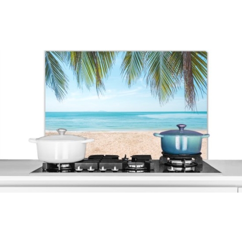 Spatscherm Keuken - Kookplaat Achterwand - Spatwand Fornuis - 90x60 cm - Strand - Palm - Thailand - Aluminium - Wanddecoratie - Muurbeschermer - Hittebestendig