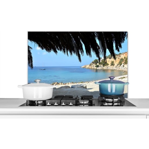 Spatscherm Keuken - Kookplaat Achterwand - Spatwand Fornuis - 90x60 cm - Middellandse zee vanaf strand - Aluminium - Wanddecoratie - Muurbeschermer - Hittebestendig