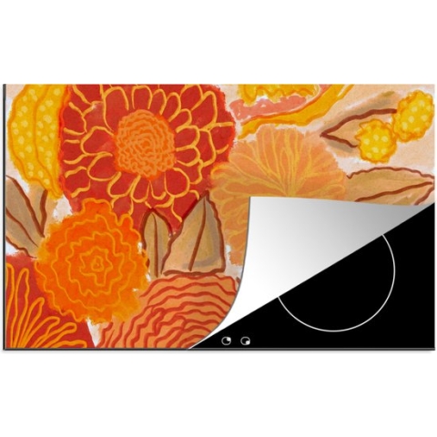 Inductie beschermer - Inductie Mat - Kookplaat beschermer - Vintage - Boeket - Bloemen - Geel - Kleuren - 90x52 cm - Afdekplaat inductie - Inductiebeschermer