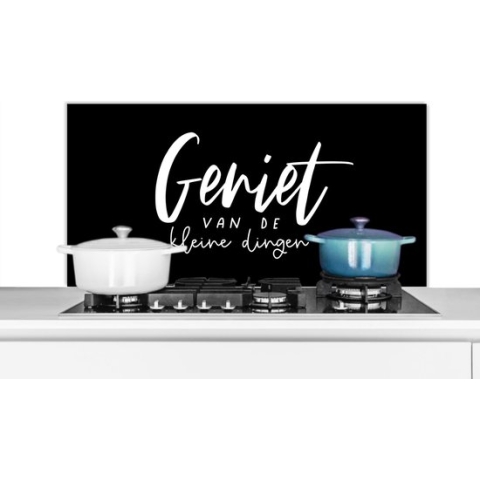 Spatscherm Keuken - Kookplaat Achterwand - Spatwand Fornuis - 100x50 cm - Spreuken - Geniet van de kleine dingen - Quotes - Aluminium - Wanddecoratie - Muurbeschermer - Hittebestendig