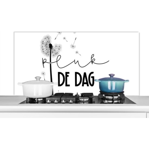 Spatscherm Keuken - Kookplaat Achterwand - Spatwand Fornuis - 120x60 cm - Quotes - Spreuken - Carpe diem - Pluk de dag - Aluminium - Wanddecoratie - Muurbeschermer - Hittebestendig