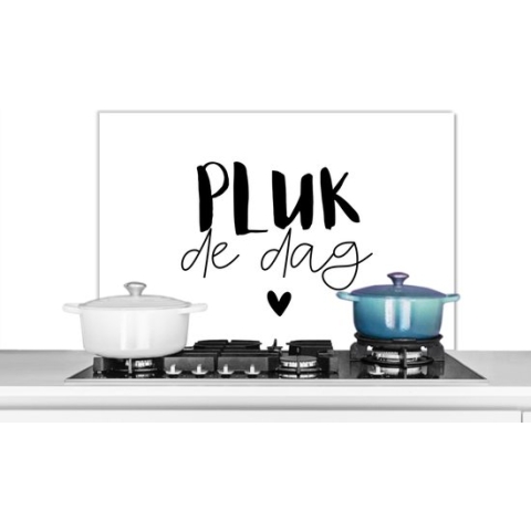 Spatscherm Keuken - Kookplaat Achterwand - Spatwand Fornuis - 90x60 cm - Quotes - Carpe diem - Spreuken - Pluk de dag - Aluminium - Wanddecoratie - Muurbeschermer - Hittebestendig