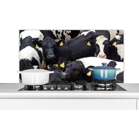 Spatscherm Keuken - Kookplaat Achterwand - Spatwand Fornuis - 100x50 cm - Koe - Kudde - Boerderij - Dieren - Aluminium - Wanddecoratie - Muurbeschermer - Hittebestendig