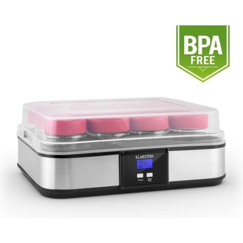 Klarstein Gaia Yoghurtmaker - 12 glazen zonder BPA - productie tot 2,5 liter yoghurt - timer - roestvrij staal