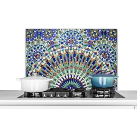 Spatscherm Keuken - Kookplaat Achterwand - Spatwand Fornuis - 90x60 cm - Een Marokkaanse mozaïekmuur met verschillende vormen - Aluminium - Wanddecoratie - Muurbeschermer - Hittebestendig