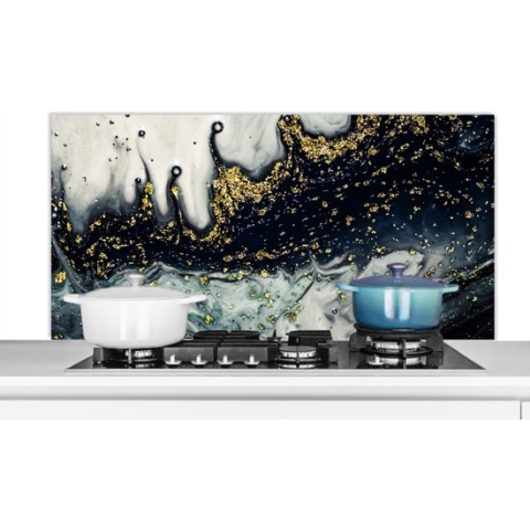 Spatscherm Keuken - Kookplaat Achterwand - Spatwand Fornuis - 120x60 cm - Marmer - Abstract - Goud - Luxe - Aluminium - Wanddecoratie - Muurbeschermer - Hittebestendig