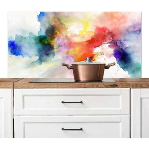 Spatscherm Keuken - Kookplaat Achterwand - Spatwand Fornuis - 120x60 cm - Waterverf - Regenboog - Abstract - Kunst - Kleuren - Aluminium - Wanddecoratie - Muurbeschermer - Hittebestendig