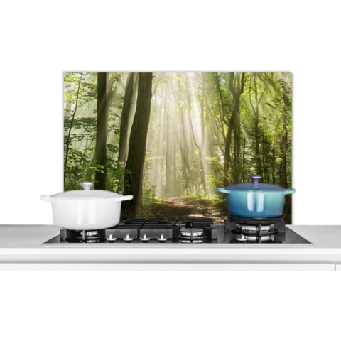 KitchenYeah - Spatscherm - Keuken - Zon - Licht - Bomen - Keuken decoratie - Spatwand - Keuken achterwand - 90x60 cm - Spatscherm achterwand keuken - Muurbeschermer