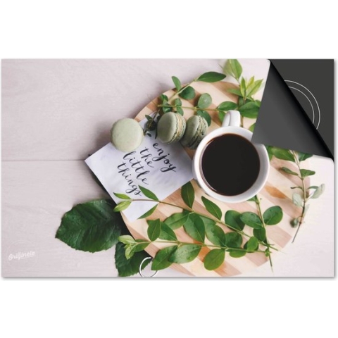 Inductie beschermer 90x52 - afdekplaat inductie mat - Dietrix Kookplaat beschermer - Exclusief - Koffie en Chocola Macaron en Tekst