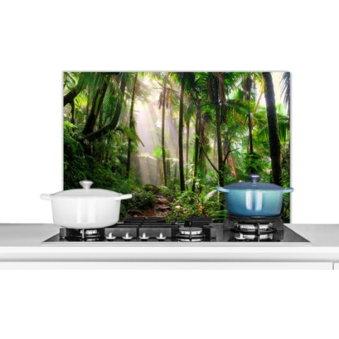 Spatscherm Keuken - Kookplaat Achterwand - Spatwand Fornuis - 90x60 cm - Jungle - Palmboom - Pad - Jongens - Meisjes - Kids - Aluminium - Wanddecoratie - Muurbeschermer - Hittebestendig