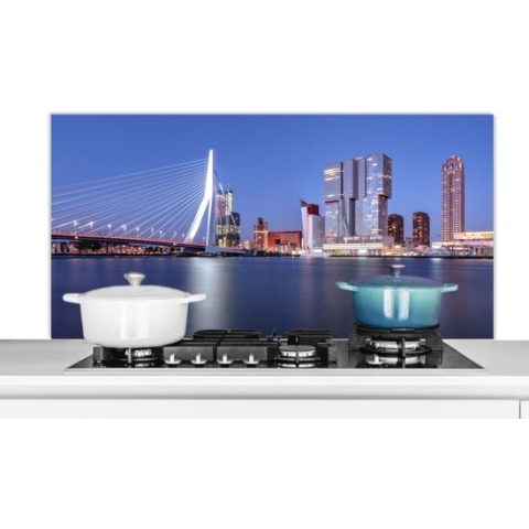 Spatscherm Keuken - Kookplaat Achterwand - Spatwand Fornuis - 120x60 cm - Erasmus - Brug - Rotterdam - Water - Aluminium - Wanddecoratie - Muurbeschermer - Hittebestendig