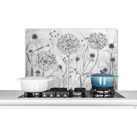 Spatscherm Keuken - Kookplaat Achterwand - Spatwand Fornuis - 90x60 cm - Natuur - Stilleven - Zwart - Wit - Aluminium - Wanddecoratie - Muurbeschermer - Hittebestendig