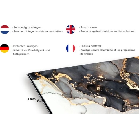 Spatscherm Keuken - Kookplaat Achterwand - Spatwand Fornuis - 120x60 cm - Marmer - Zwart - Wit - Goud - Luxe - Abstract - Aluminium - Wanddecoratie - Muurbeschermer - Hittebestendig