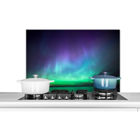 Spatscherm Keuken - Kookplaat Achterwand - Spatwand Fornuis - 90x60 cm - Noorderlicht - Meer - Finland - Aluminium - Wanddecoratie - Muurbeschermer - Hittebestendig