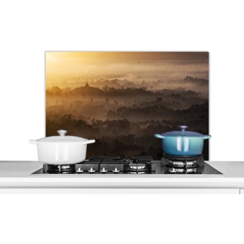 Spatscherm Keuken - Kookplaat Achterwand - Spatwand Fornuis - 90x60 cm - Mist boven Java - Aluminium - Wanddecoratie - Muurbeschermer - Hittebestendig