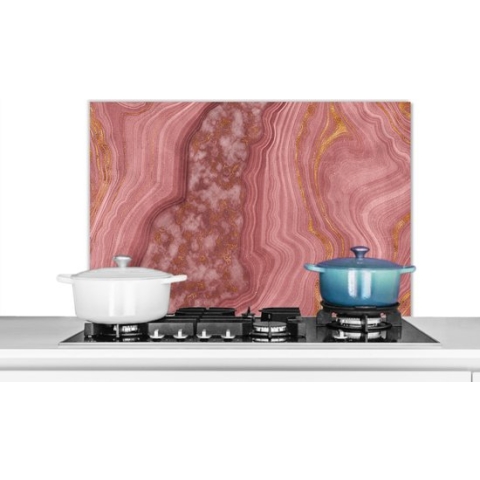 Spatscherm Keuken - Kookplaat Achterwand - Spatwand Fornuis - 90x60 cm - Roségoud - Agaat - Edelsteen - Abstract - Aluminium - Wanddecoratie - Muurbeschermer - Hittebestendig