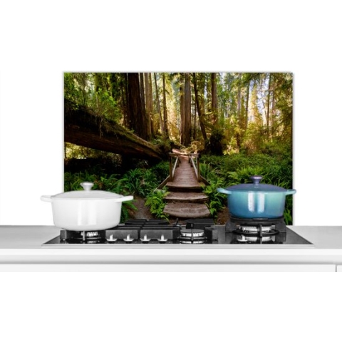 Spatscherm Keuken - Kookplaat Achterwand - Spatwand Fornuis - 90x60 cm - Jungle - Natuur - Trap - Bomen - Aluminium - Wanddecoratie - Muurbeschermer - Hittebestendig