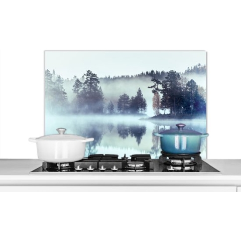 Spatscherm Keuken - Kookplaat Achterwand - Spatwand Fornuis - 90x60 cm - Bos - Mist - Winter - Aluminium - Wanddecoratie - Muurbeschermer - Hittebestendig
