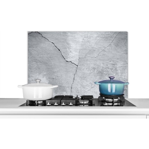 Spatscherm Keuken - Kookplaat Achterwand - Spatwand Fornuis - 90x60 cm - Beton - Scheur - Grijs - Aluminium - Wanddecoratie - Muurbeschermer - Hittebestendig