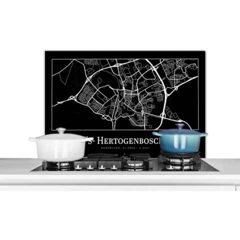 Spatscherm Keuken - Kookplaat Achterwand - Spatwand Fornuis - 90x60 cm - Plattegrond - 's-Hertogenbosch - Stadskaart - Kaart - Aluminium - Wanddecoratie - Muurbeschermer - Hittebestendig