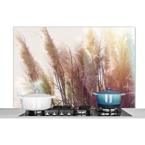 Spatscherm Keuken - Kookplaat Achterwand - Spatwand Fornuis - 120x80 cm - Stilleven - Kleuren - Riet - Aluminium - Wanddecoratie - Muurbeschermer - Hittebestendig