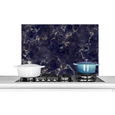 Spatscherm Keuken - Kookplaat Achterwand - Spatwand Fornuis - 90x60 cm - Marmer - Goud Agaat - Aluminium - Wanddecoratie - Muurbeschermer - Hittebestendig