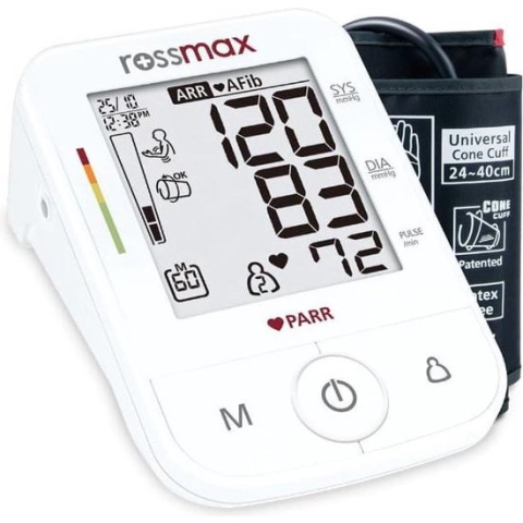 Rossmax X5 - Bloeddrukmeter Bovenarm Hartstichting - Klinisch Gevalideerd - Hartslagmeter - Onregelmatige Hartslag - AFib en PC Detectie - Geheugen - Gemiddelde Ochtend en Avond - Opbergetui - Manchet 22 - 40 cm - 2 Gebruikers en Gastmodus