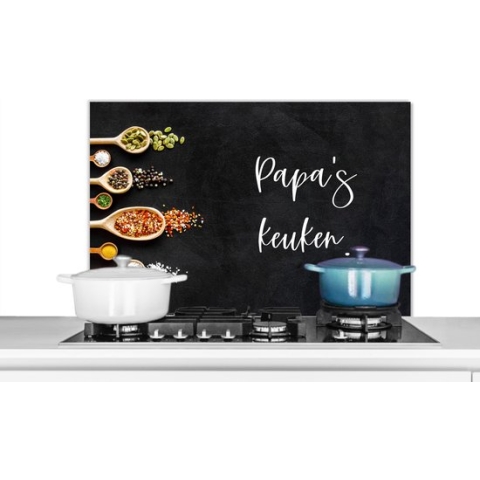 Spatscherm Keuken - Kookplaat Achterwand - Spatwand Fornuis - 90x60 cm - Quotes - Spreuken - Keuken - Papa's keuken - Papa - Aluminium - Wanddecoratie - Muurbeschermer - Hittebestendig