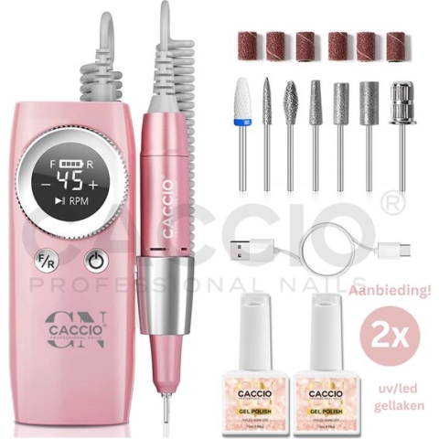 45000 RPM Wireless Nagelfrees - Roze Draadloze Nagelfrees - Krachtig Electrische Nagelvijl - Inclusief 7 bitjes en 2x15ml UV/LED Gellakken - Manicure/pedicure voeten en handen Acrylnagels-Gelnagels - Nagels - Nail Drill Machine - Professioneel