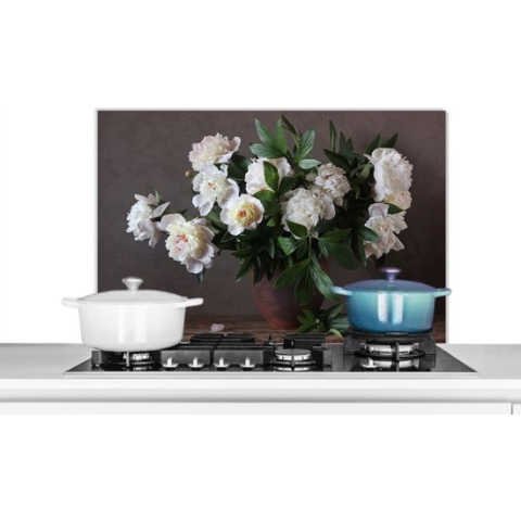 Spatscherm Keuken - Kookplaat Achterwand - Spatwand Fornuis - 90x60 cm - Bloemen - Stilleven - Aluminium - Wanddecoratie - Muurbeschermer - Hittebestendig