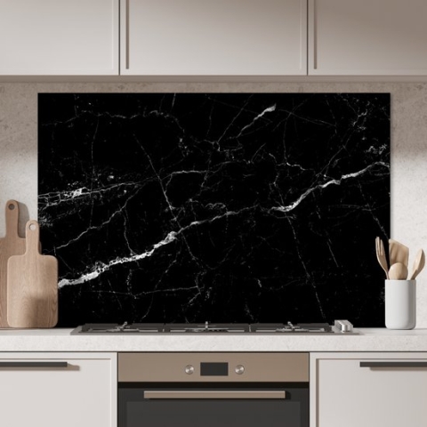 Spatscherm Keuken - Kookplaat Achterwand - Spatwand Fornuis - 120x80 cm - Marmer look - Zwart - Luxe - Aluminium - Wanddecoratie - Muurbeschermer - Hittebestendig