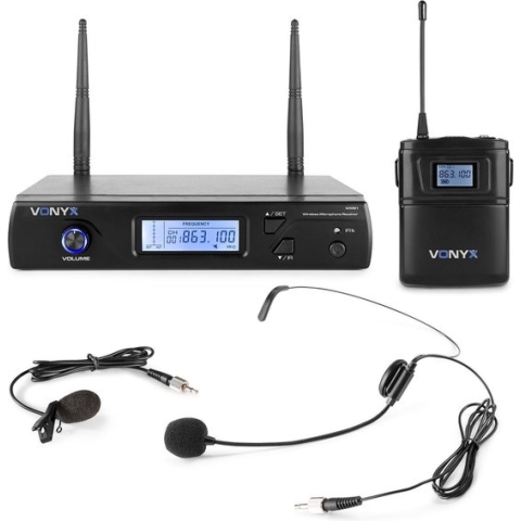 Draadloze microfoon - Vonyx WM61B draadloze headset microfoon - 16 kanaals - UHF - Headset / dasspeld
