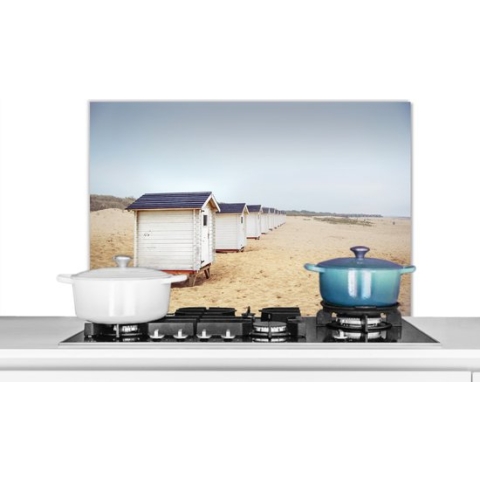 Spatscherm Keuken - Kookplaat Achterwand - Spatwand Fornuis - 90x60 cm - Strandhuisjes in Nederland - Aluminium - Wanddecoratie - Muurbeschermer - Hittebestendig