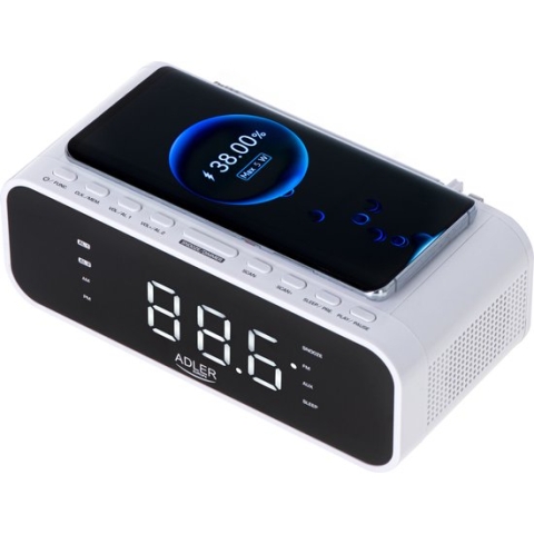 Adler AD 1192W - Wekkerradio met draadloze oplader voor je telefoon - Wit