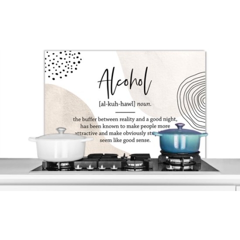 Spatscherm Keuken - Kookplaat Achterwand - Spatwand Fornuis - 90x60 cm - Woordenboek - Alcohol - Spreuken - Aluminium - Wanddecoratie - Muurbeschermer - Hittebestendig