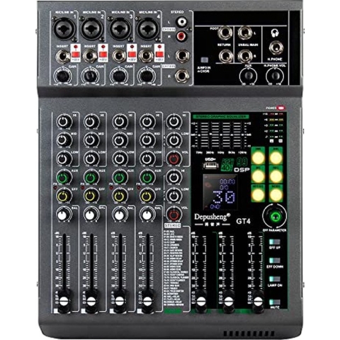 De professionele 4-kanaals mixeringang Depusheng GT4 beschikt over 99 soorten digitale DSP reverb-effecten, U-disk, krachtige uitgang, dual-kanaal, Bluetooth, 500 W