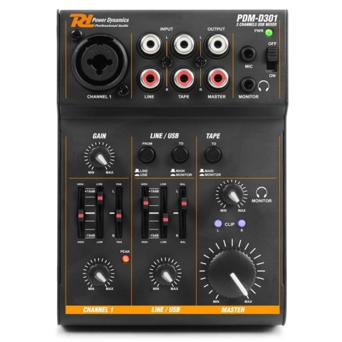 Power Dynamics PDM-D301 3-Kanaals USB Mixer